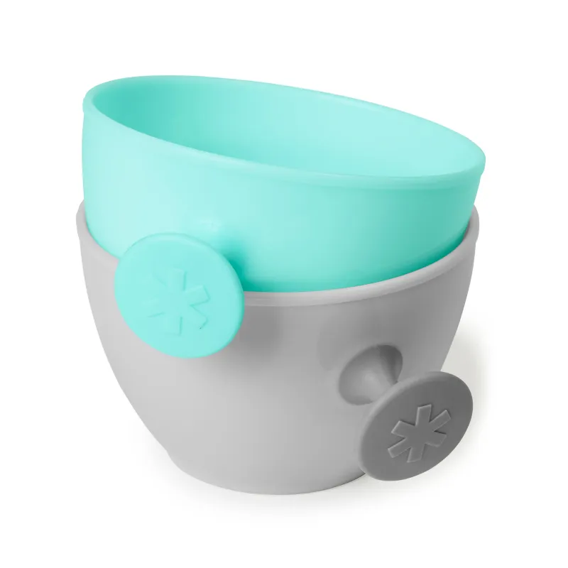 Skip Hop Misky s víkem a držákem Easy Grab Grey, 2 x 240ml, 3m+