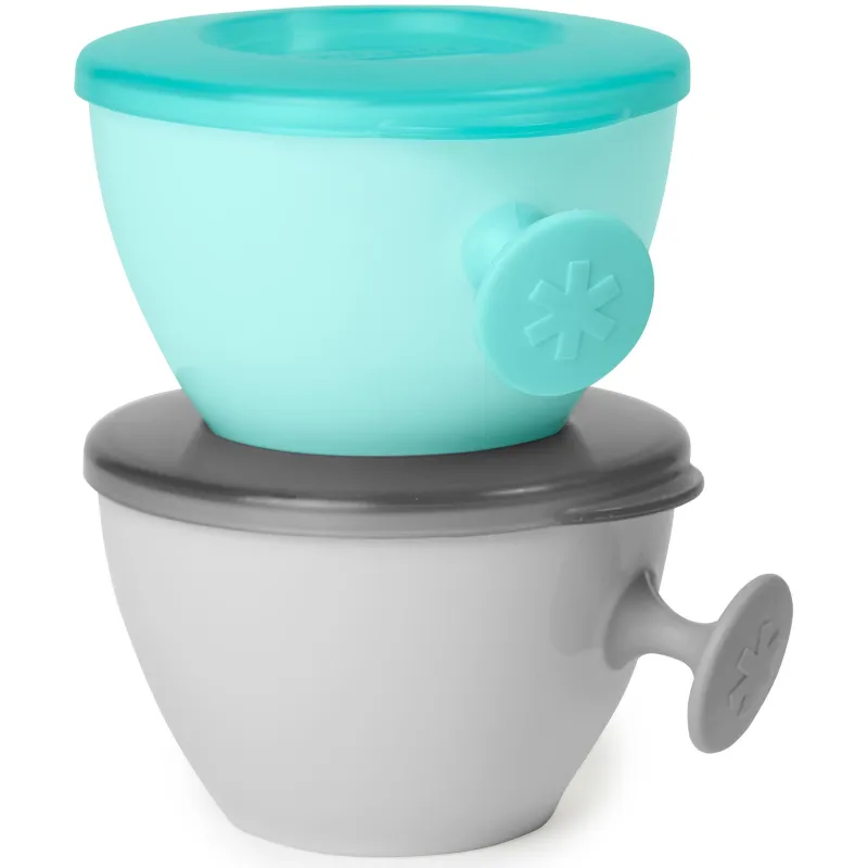 Skip Hop Misky s víkem a držákem Easy Grab Grey, 2 x 240ml, 3m+